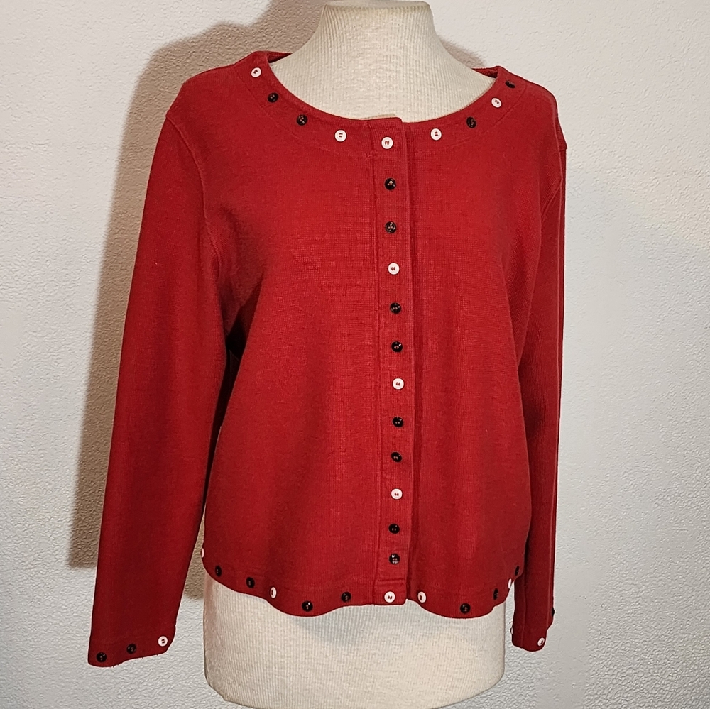 C & B Button Detail Snap Cardigan Red Size L - Picture 9 of 16